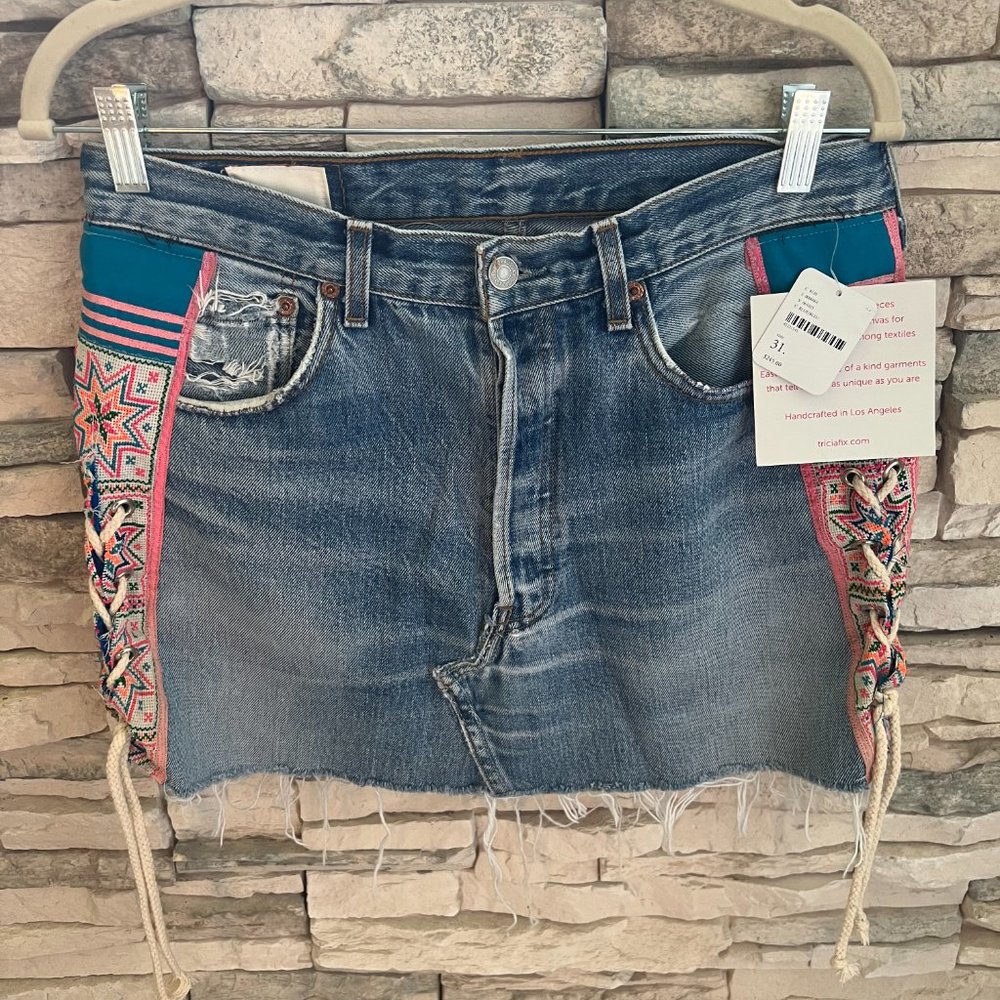 NWT Free People Vintage Levi's x Tricia Fix Repurposed Denim Mini Skirt 31